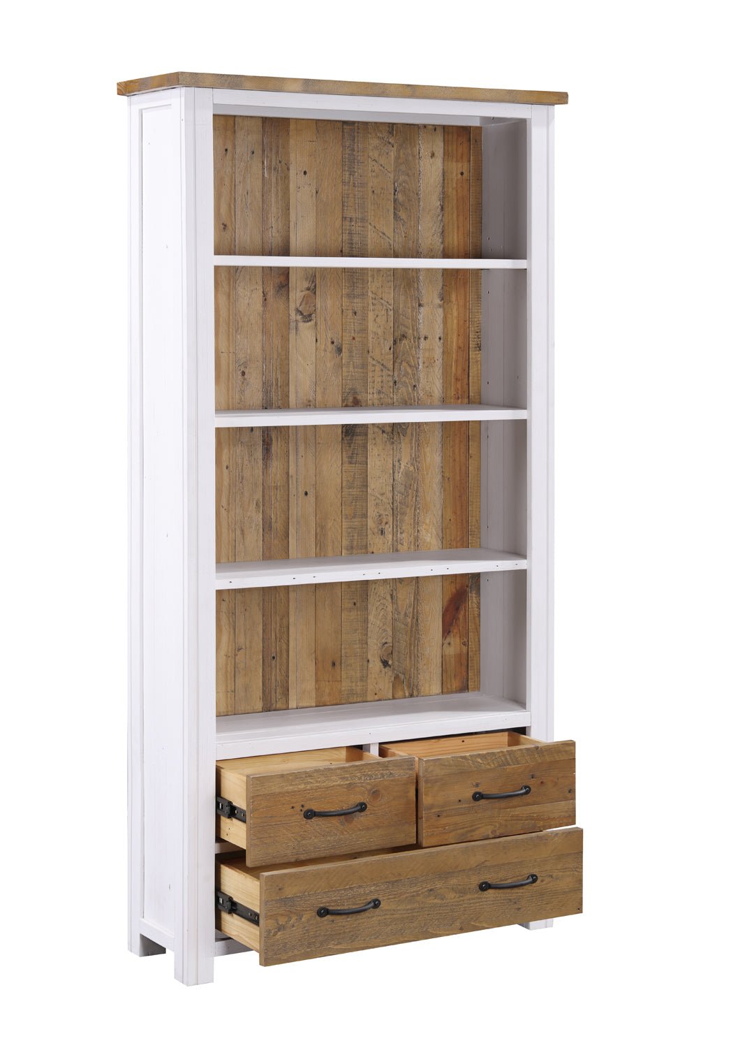 Splash of White Large Open Bookcase with Drawers2 - Duck Barn Interiors