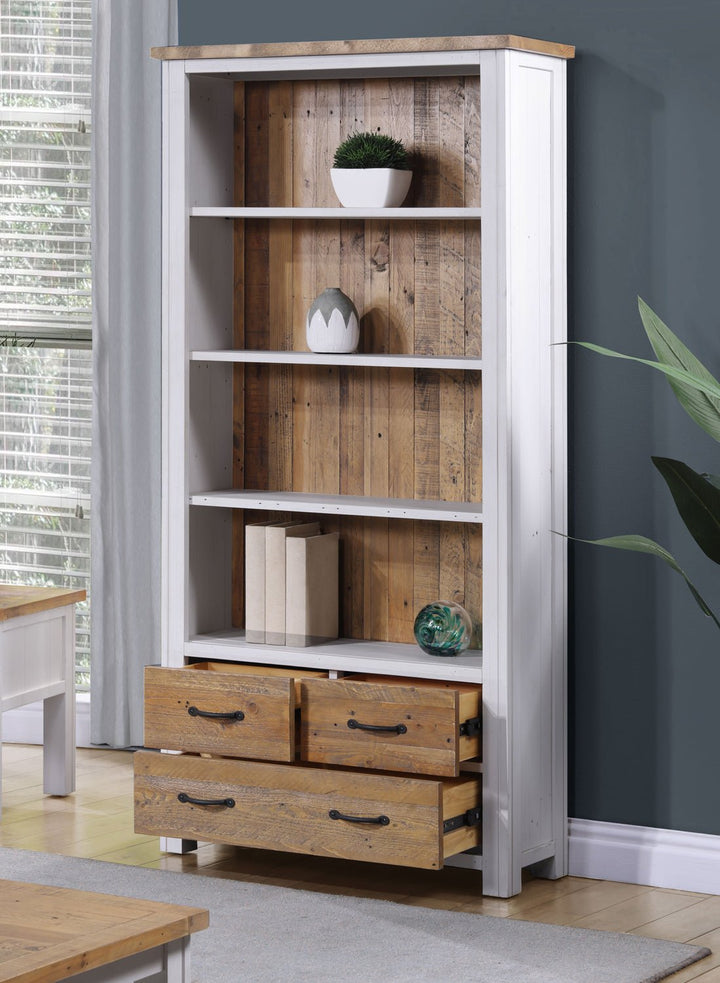 Splash of White Large Open Bookcase with Drawers3 - Duck Barn Interiors