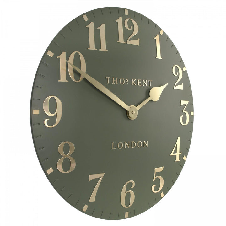 Thomas Kent Lichen Green Arabic Wall Clock (30cm/12")3 - Duck Barn Interiors