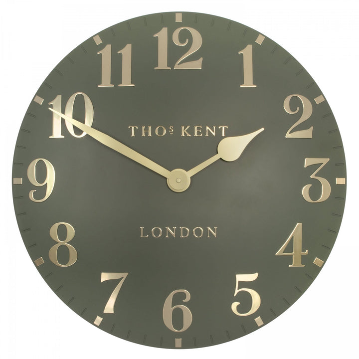 Thomas Kent Lichen Green Arabic Wall Clock (30cm/12")2 - Duck Barn Interiors