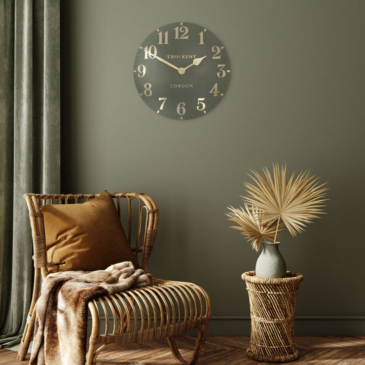 Thomas Kent Lichen Green Arabic Wall Clock (50cm/20")1 - Duck Barn Interiors