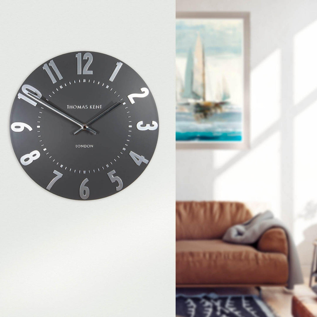 Thomas Kent Mulberry Wall Clock - Graphite Silver (30cm/12") - Duck Barn Interiors