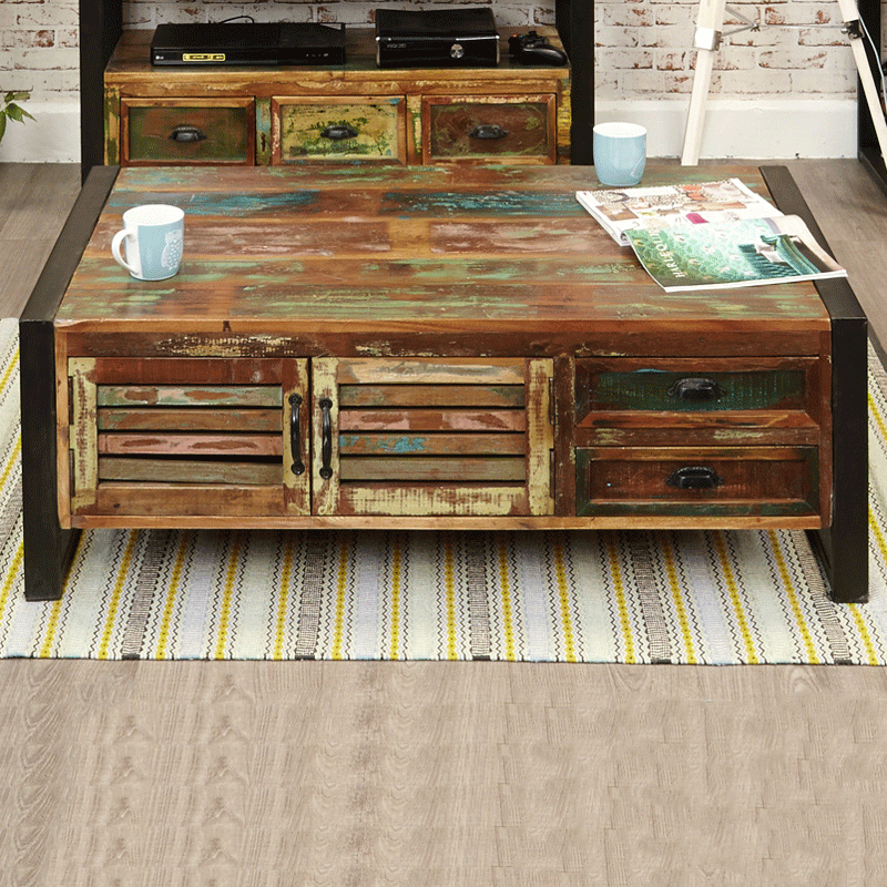 Urban Chic Large Coffee Table with Drawers & Cupboard - Duck Barn Interiors