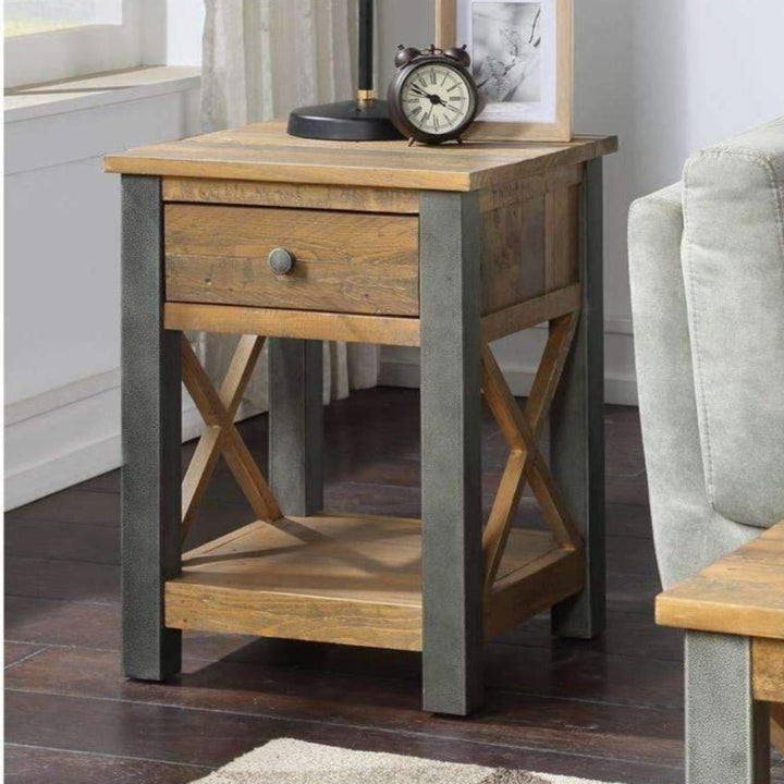 Urban Elegance - Reclaimed Lamp Side Table With Drawer1 - Duck Barn Interiors