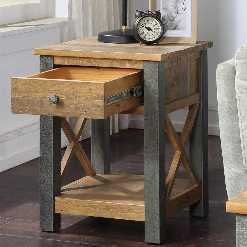 Urban Elegance - Reclaimed Lamp Side Table With Drawer - Duck Barn Interiors