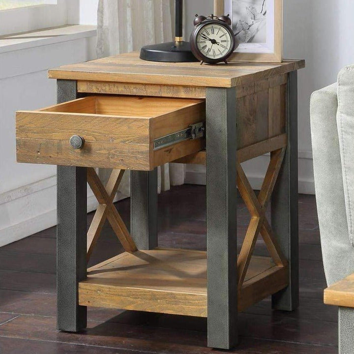 Urban Elegance - Reclaimed Lamp Side Table With Drawer2 - Duck Barn Interiors