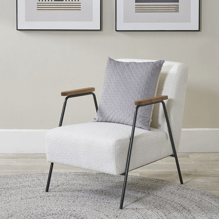 White Accent Chair with Wooden Arms and Black Legs1 - Duck Barn Interiors