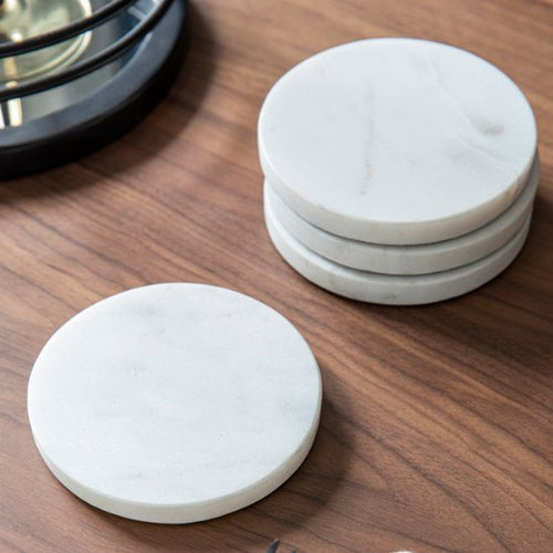 White Marble Round Coasters (Set of 4)