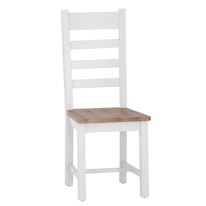 Windsor White Ladder Back Chair Wooden Seat2 - Duck Barn Interiors