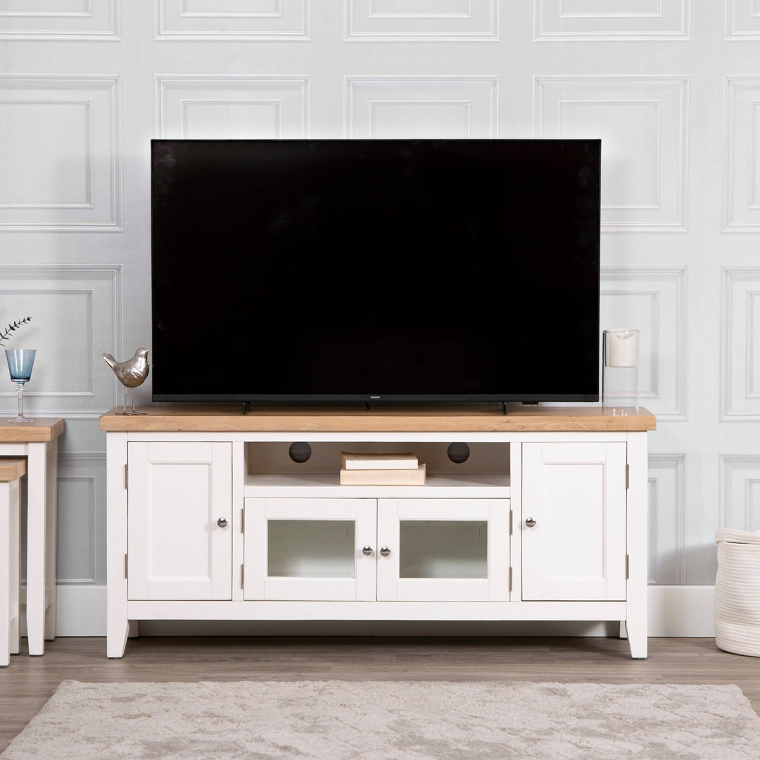 Windsor White Large TV Stand1 - Duck Barn Interiors